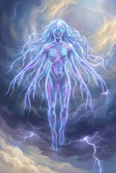 A tall, pale blue and white many-armed Zzoertian, graceful as something underwater