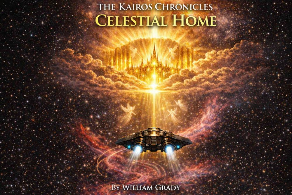 Celestial Home — cover art with the golden city and the ship